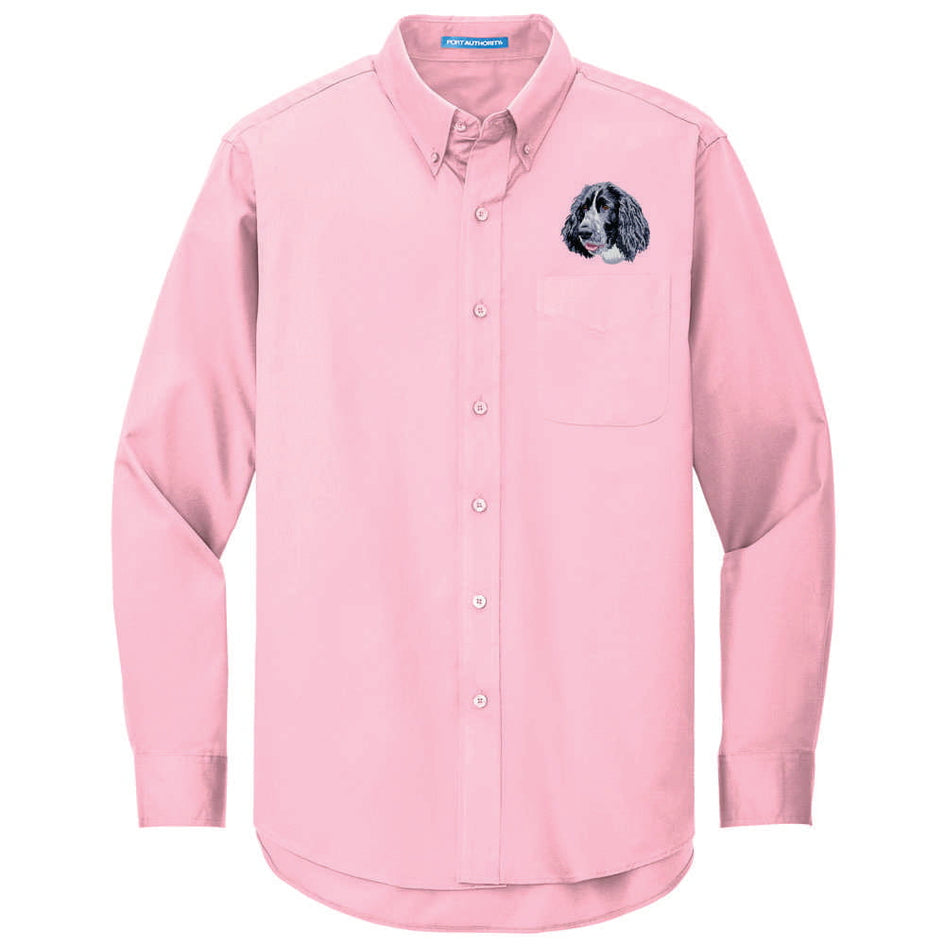 English Springer Spaniel Embroidered Long Sleeve Button Up Shirt