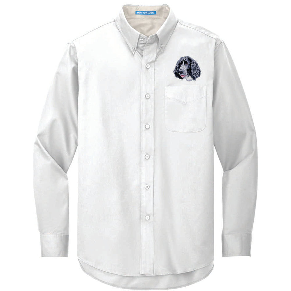 English Springer Spaniel Embroidered Long Sleeve Button Up Shirt