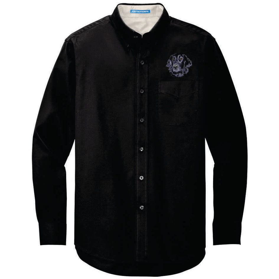 Flat-Coated Retriever Embroidered Long Sleeve Button Up Shirt