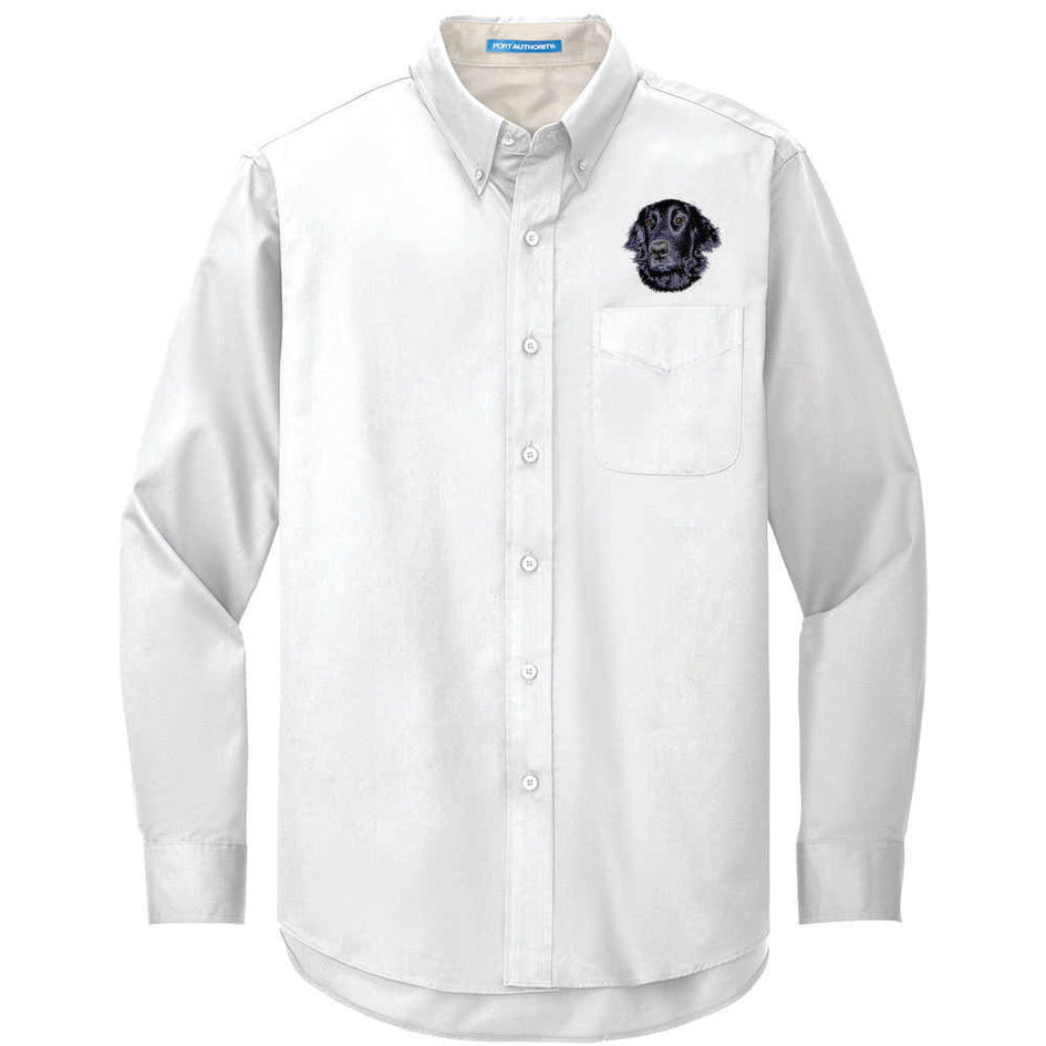 Flat-Coated Retriever Embroidered Long Sleeve Button Up Shirt