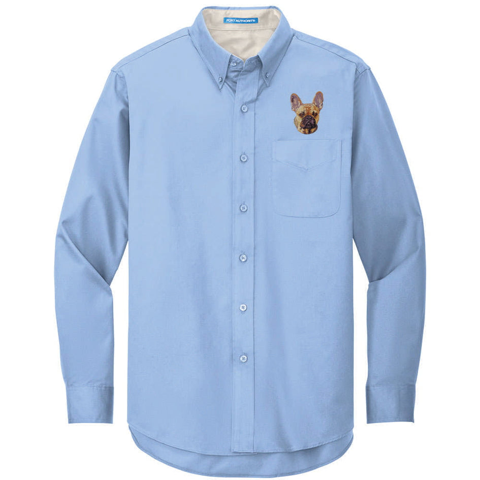 French Bulldog Embroidered Long Sleeve Button Up Shirt