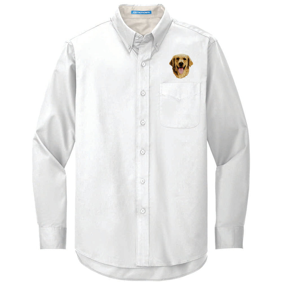 Golden Retriever Embroidered Long Sleeve Button Up Shirt