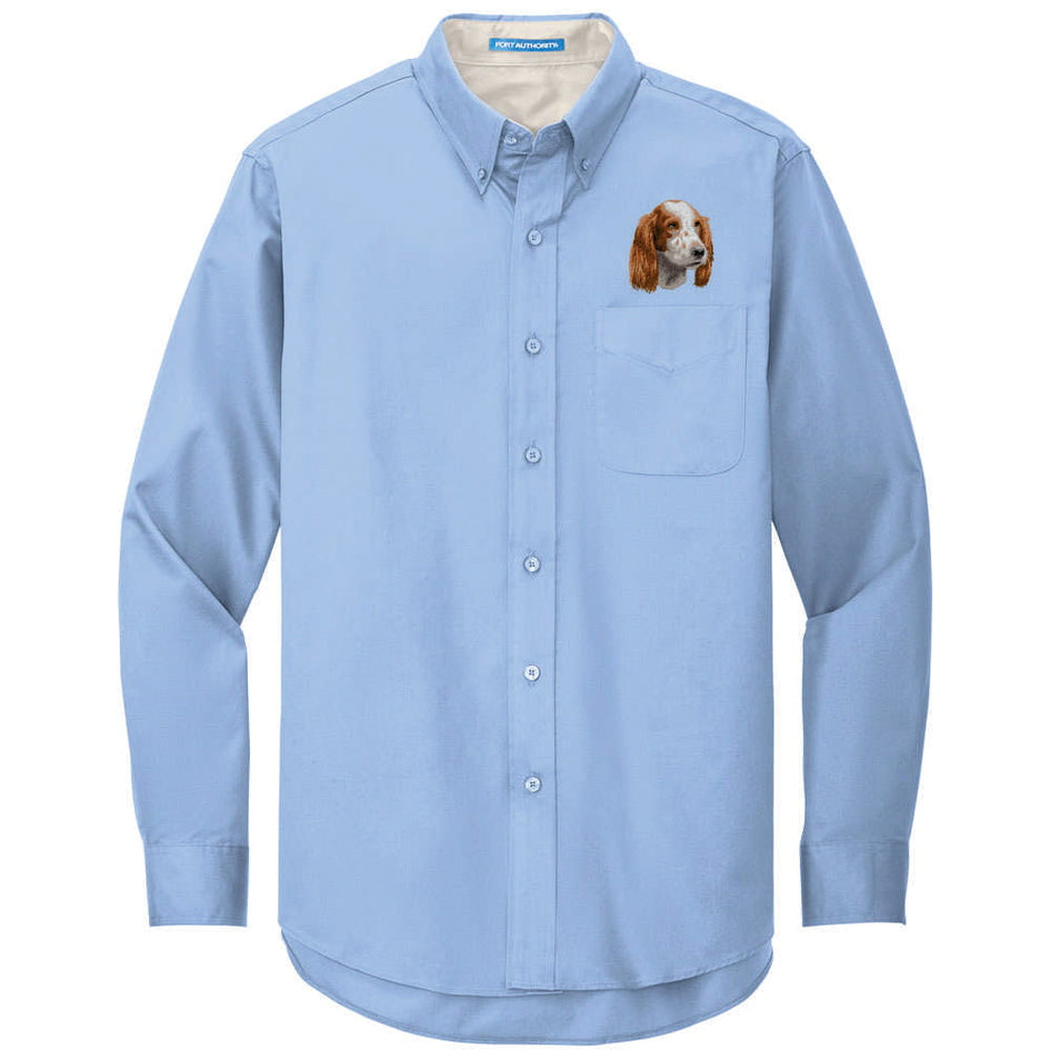 Irish Red and White Setter Embroidered Long Sleeve Button Up Shirt