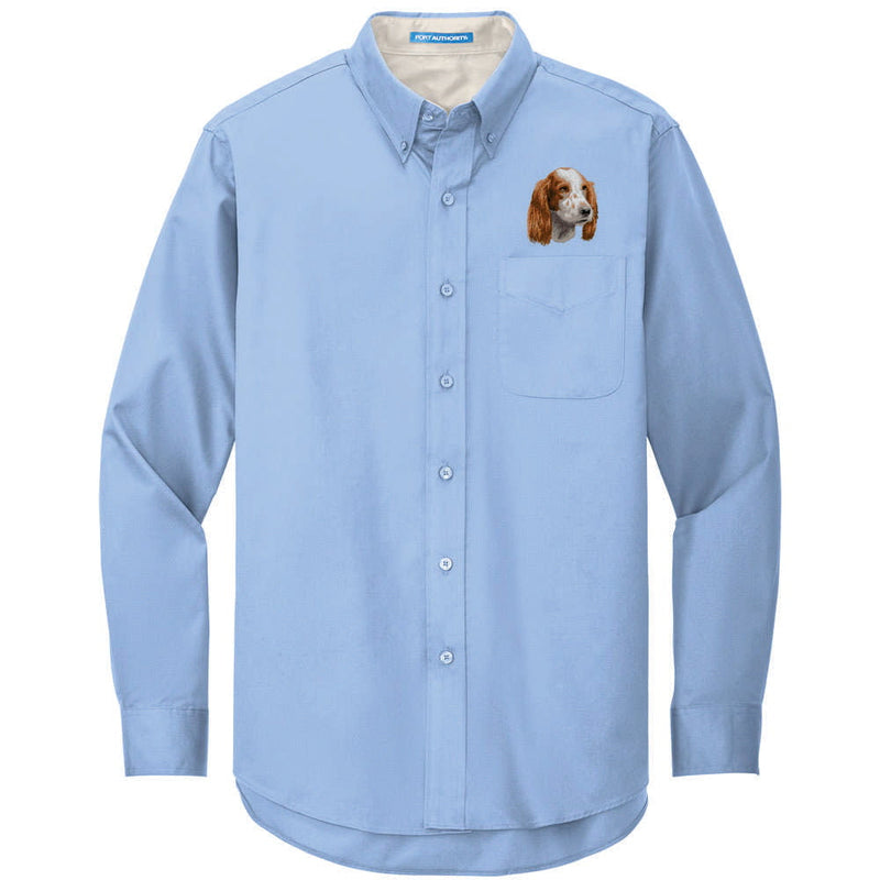 Irish Red White Setter Embroidered Long Sleeve Button Up Shirt
