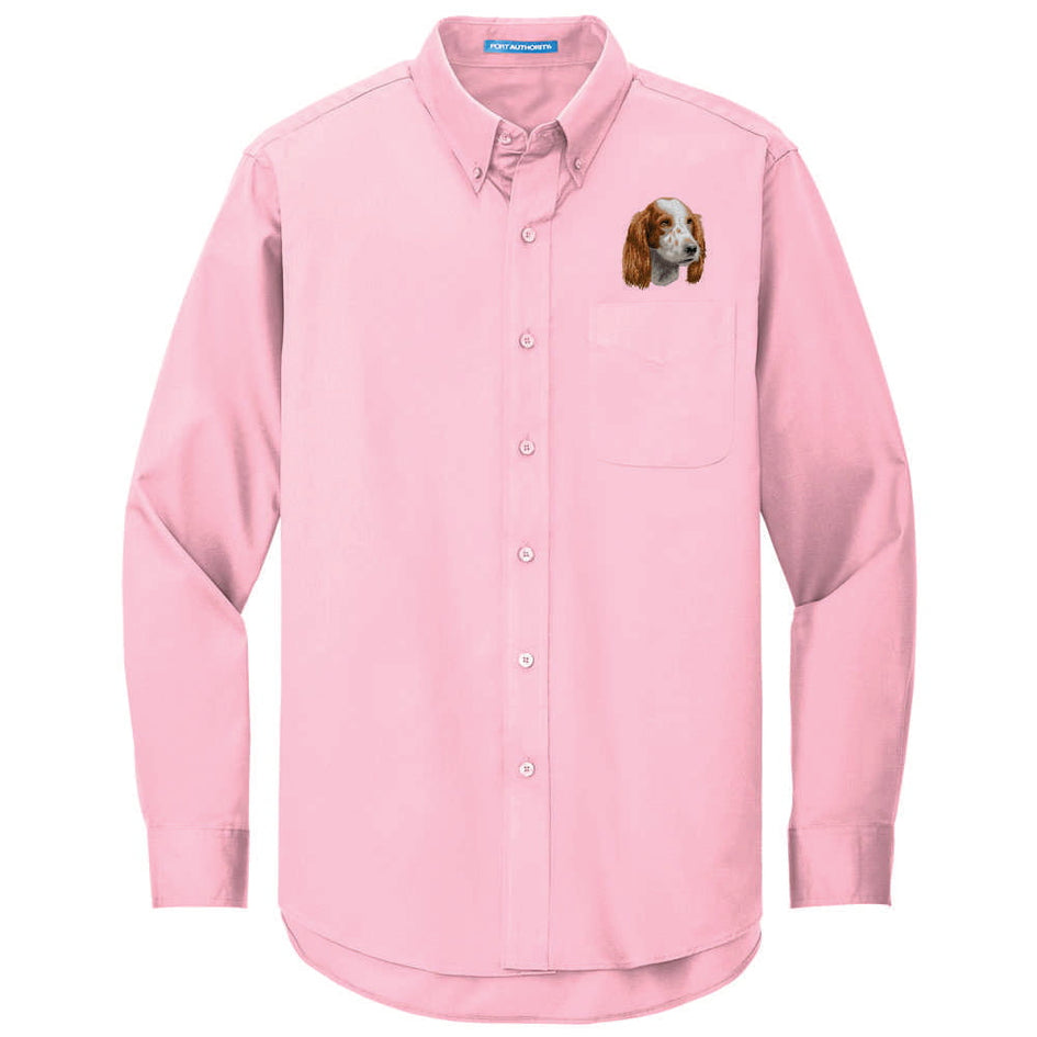 Irish Red and White Setter Embroidered Long Sleeve Button Up Shirt