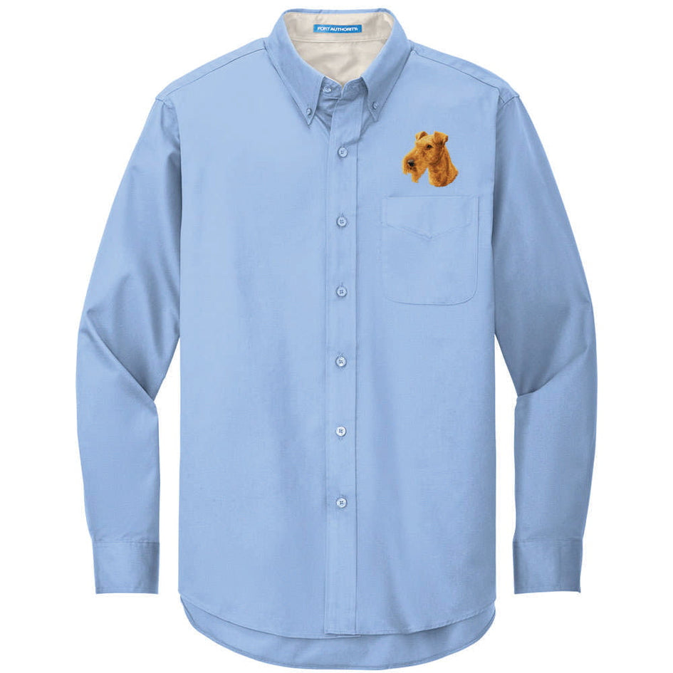 Irish Terrier Embroidered Long Sleeve Button Up Shirt