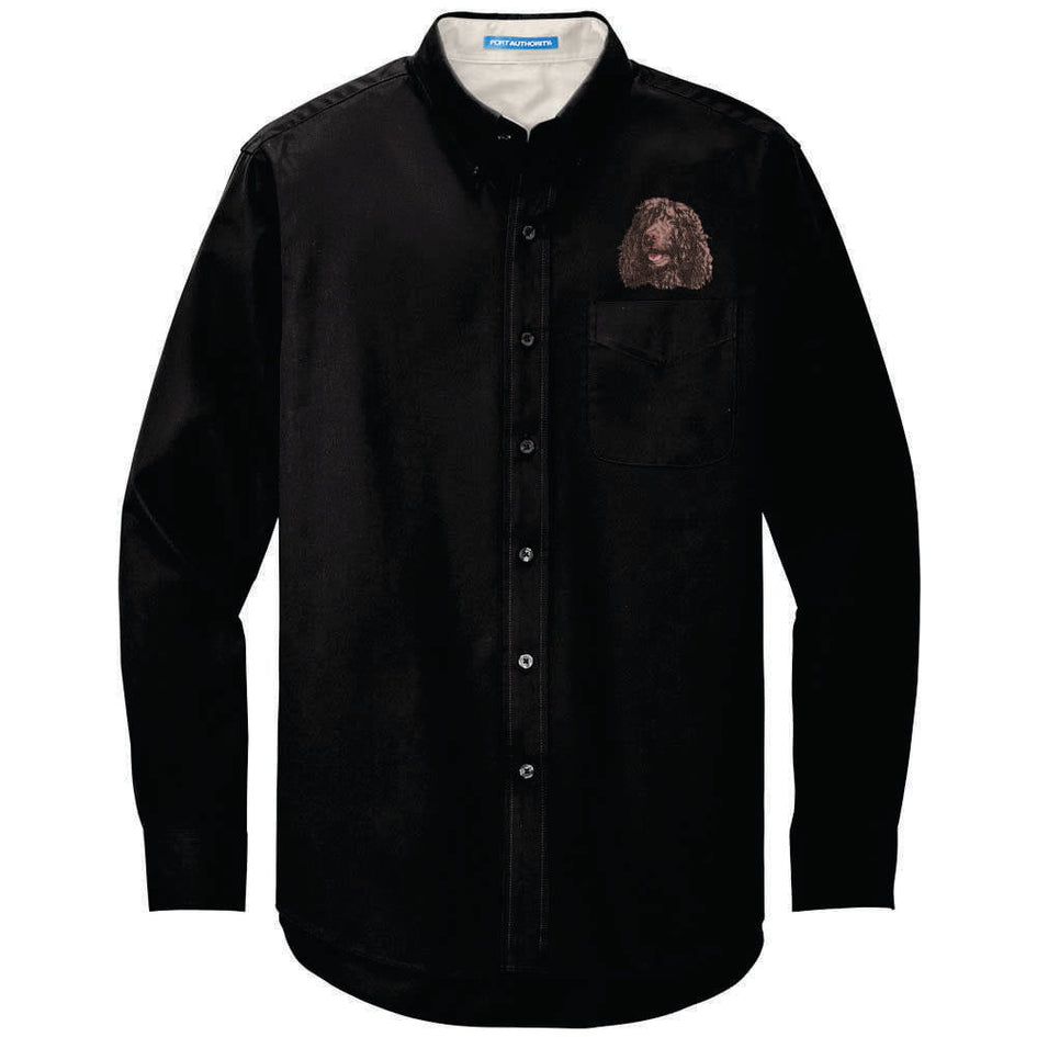 Irish Water Spaniel Embroidered Long Sleeve Button Up Shirt