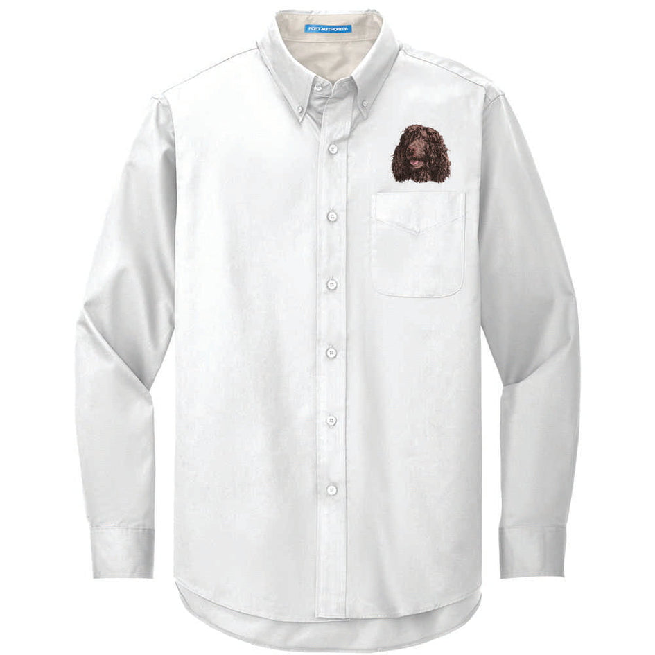 Irish Water Spaniel Embroidered Long Sleeve Button Up Shirt