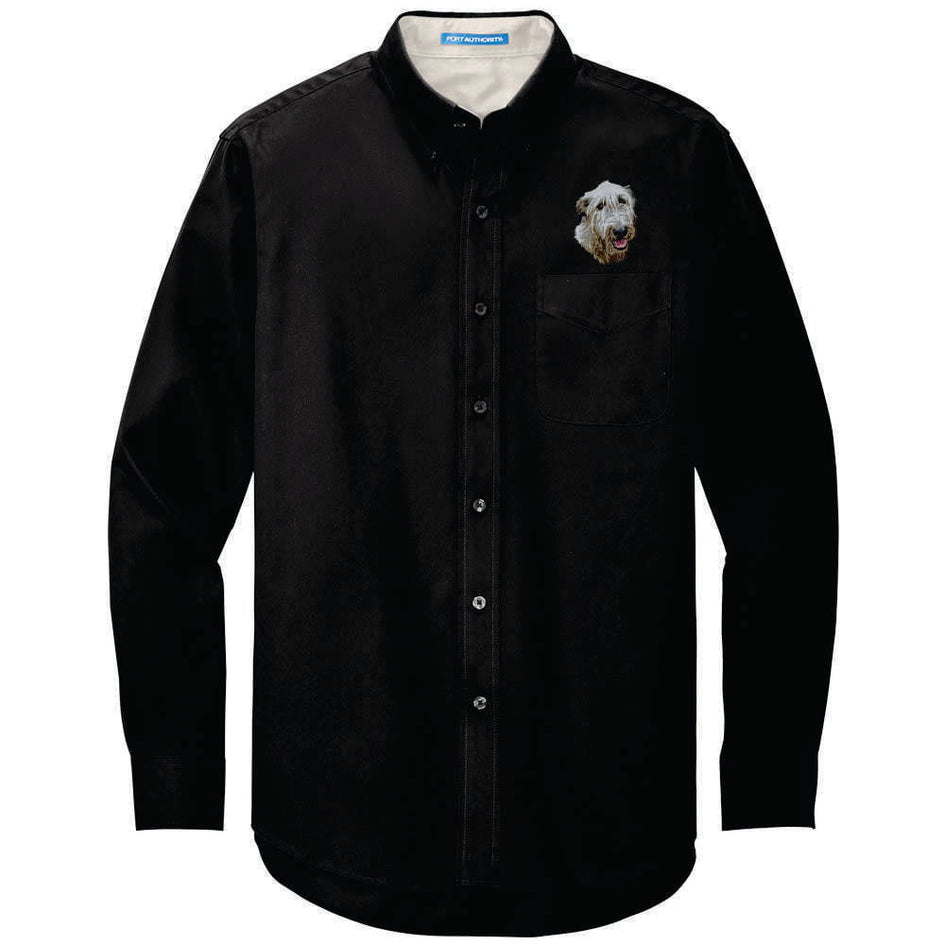 Irish Wolfhound Embroidered Long Sleeve Button Up Shirt