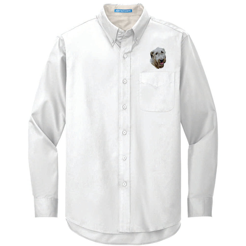 Irish Wolfhound Embroidered Long Sleeve Button Up Shirt