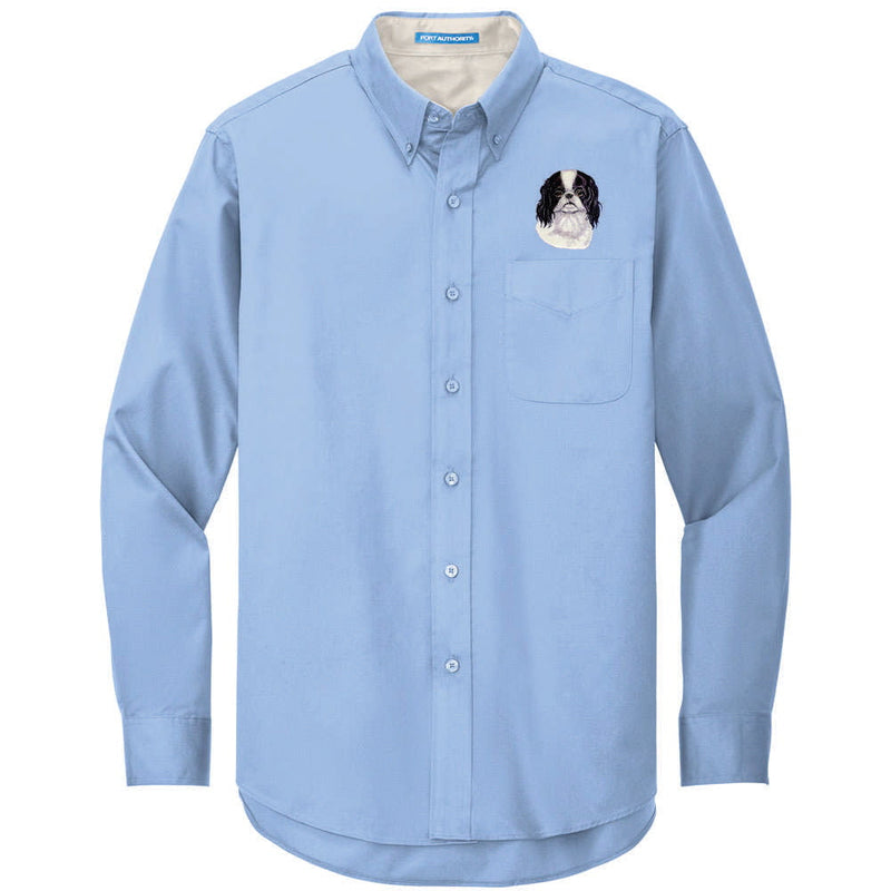 Japanese Chin Embroidered Long Sleeve Button Up Shirt