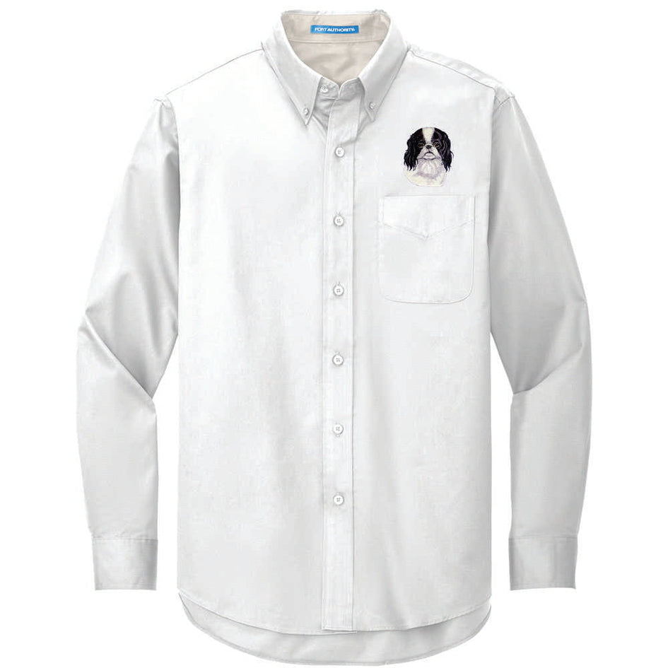 Japanese Chin Embroidered Long Sleeve Button Up Shirt