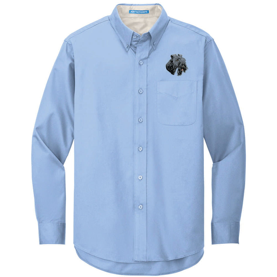 Kerry Blue Terrier Embroidered Long Sleeve Button Up Shirt