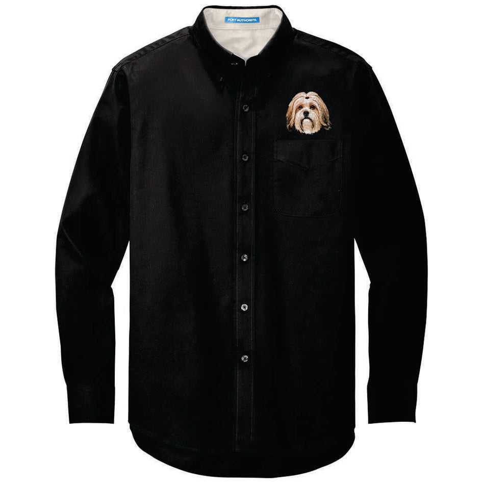Lhasa Apso Embroidered Long Sleeve Button Up Shirt