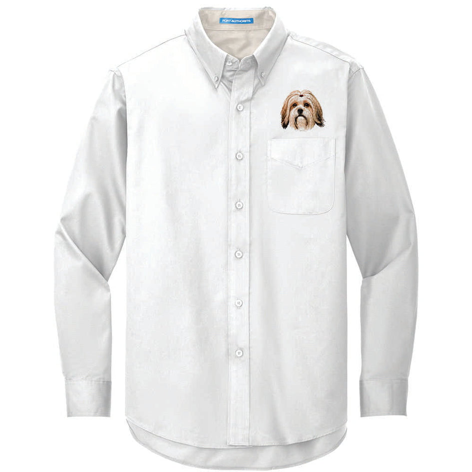 Lhasa Apso Embroidered Long Sleeve Button Up Shirt