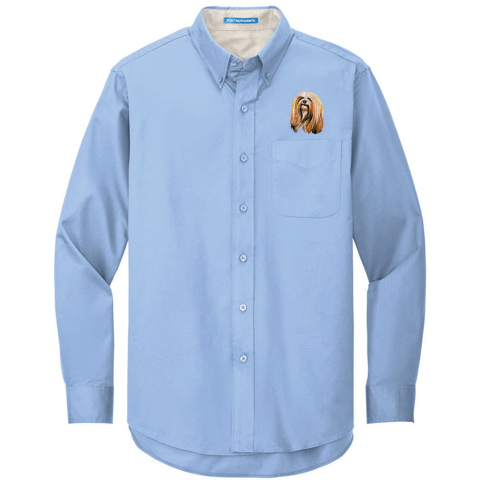 Lhasa Apso Embroidered Long Sleeve Button Up Shirt