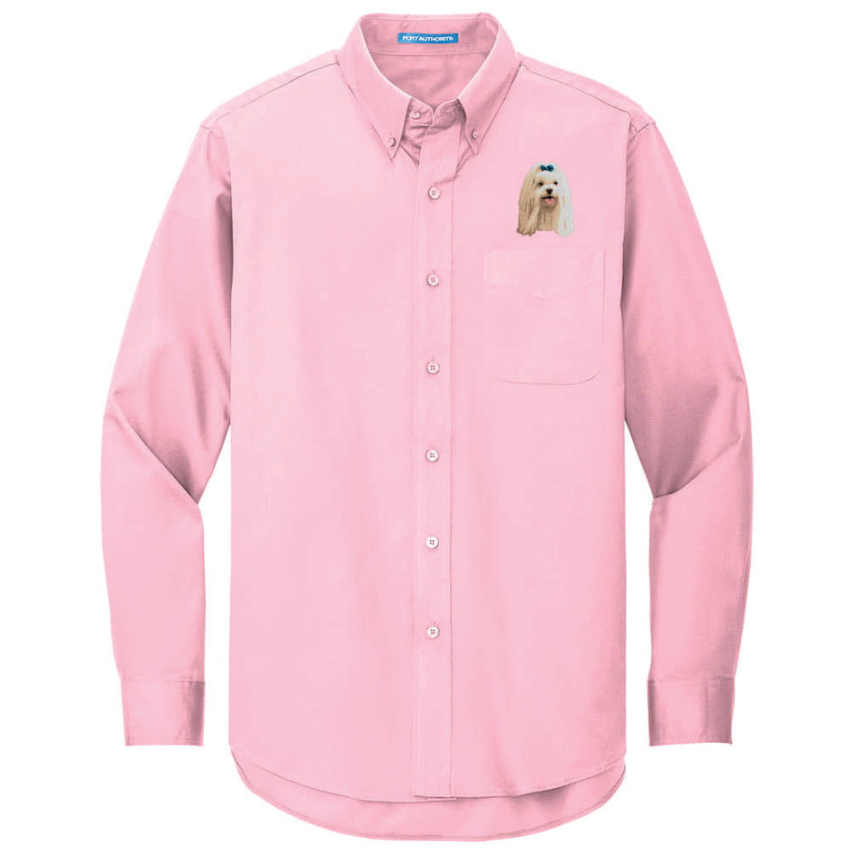 Maltese Embroidered Long Sleeve Button Up Shirt 2X-Large / White / Short-Haired Maltese Embroidered Long Sleeve Button Up Shirt 2X-Large / White / Short-Haired