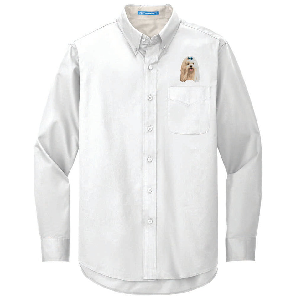 Maltese Embroidered Long Sleeve Button Up Shirt