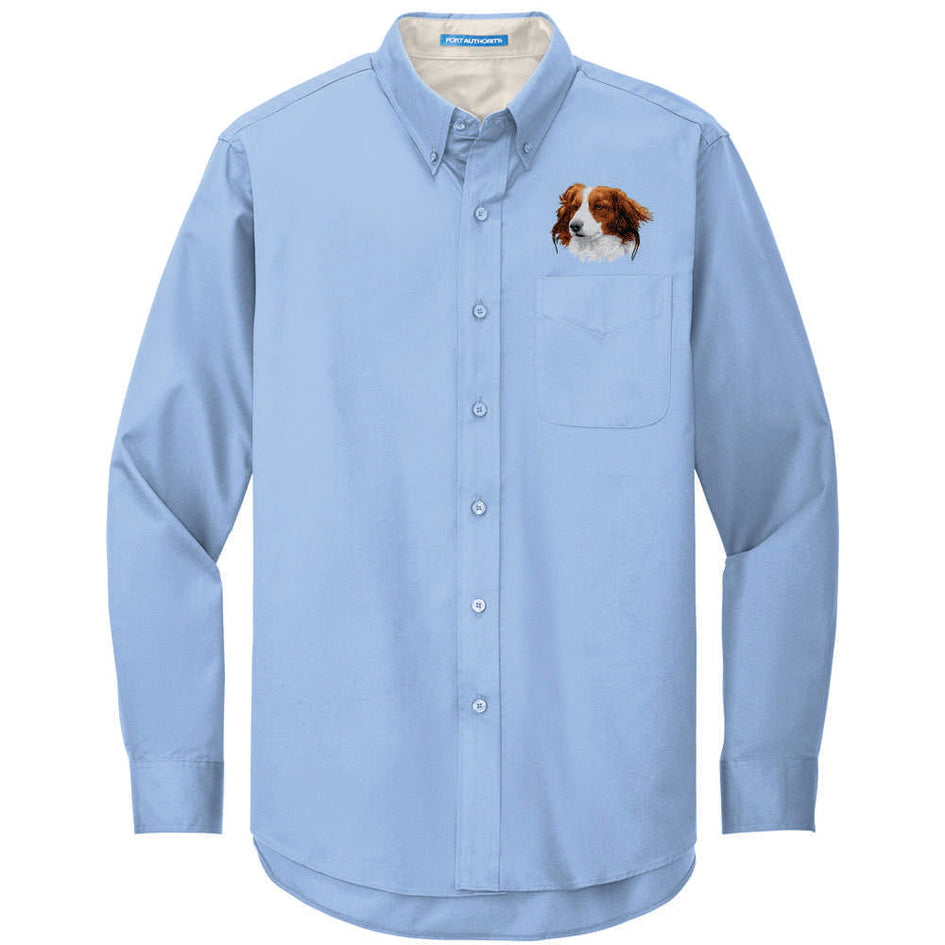 Nederlandse Kooikerhondje Embroidered Long Sleeve Button Up Shirt