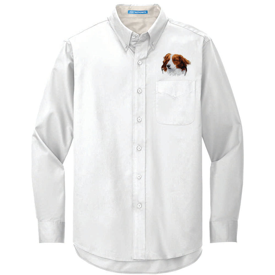Nederlandse Kooikerhondje Embroidered Long Sleeve Button Up Shirt