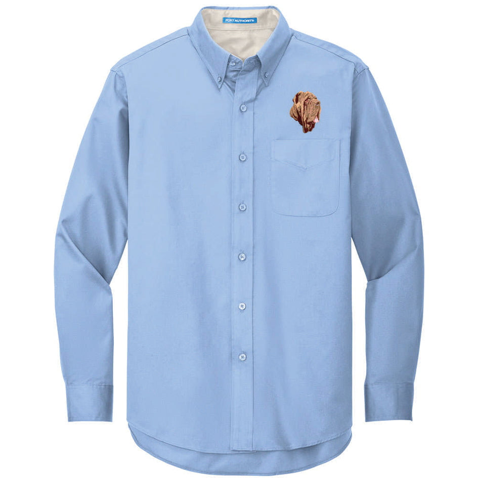 Neapolitan Mastiff Embroidered Long Sleeve Button Up Shirt