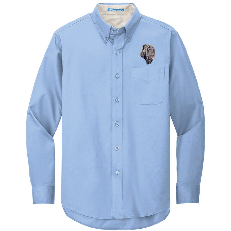 Neapolitan Mastiff Embroidered Long Sleeve Button Up Shirt