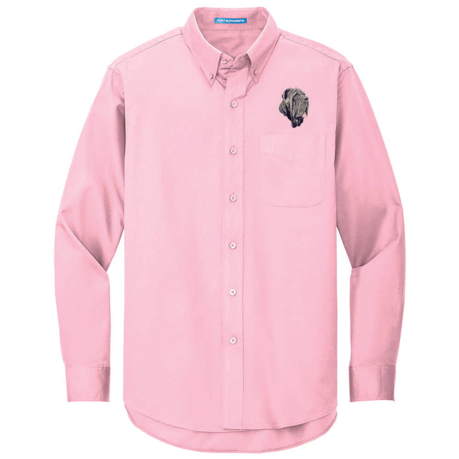Neapolitan Mastiff Embroidered Long Sleeve Button Up Shirt