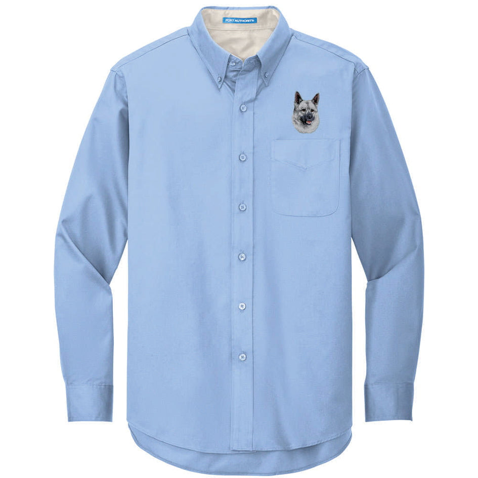 Norwegian Elkhound Embroidered Long Sleeve Button Up Shirt