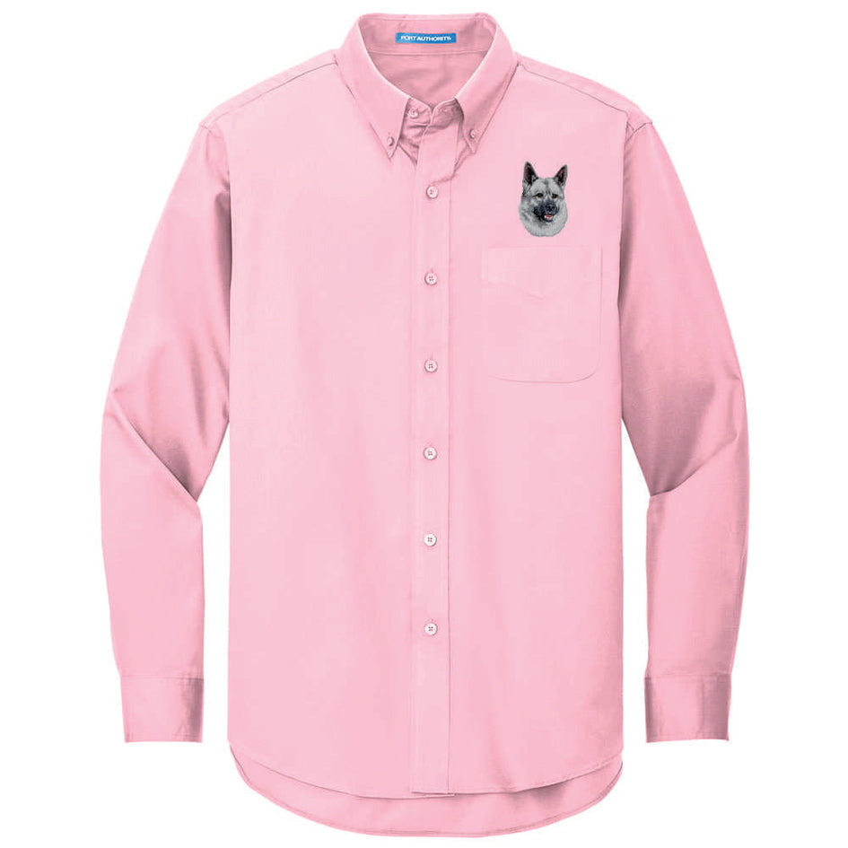 Norwegian Elkhound Embroidered Long Sleeve Button Up Shirt
