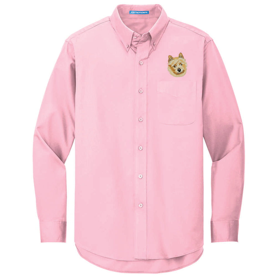 Norwich Terrier Embroidered Long Sleeve Button Up Shirt