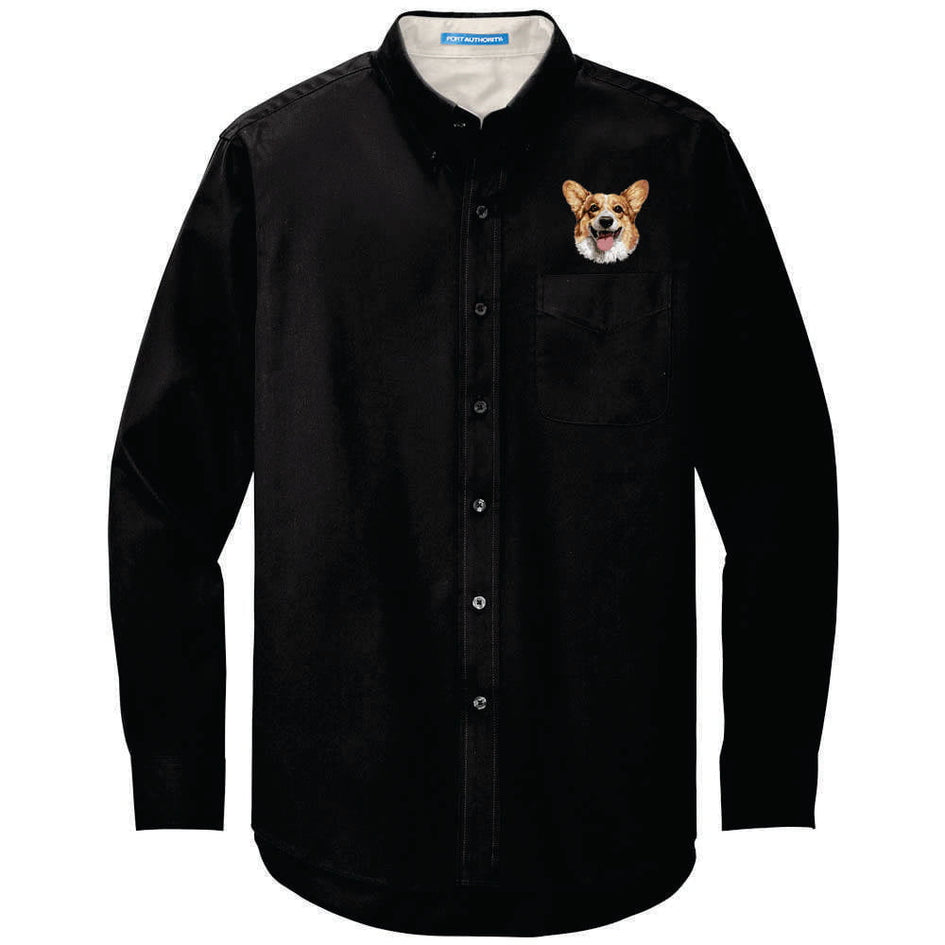 Pembroke Welsh Corgi Embroidered Long Sleeve Button Up Shirt