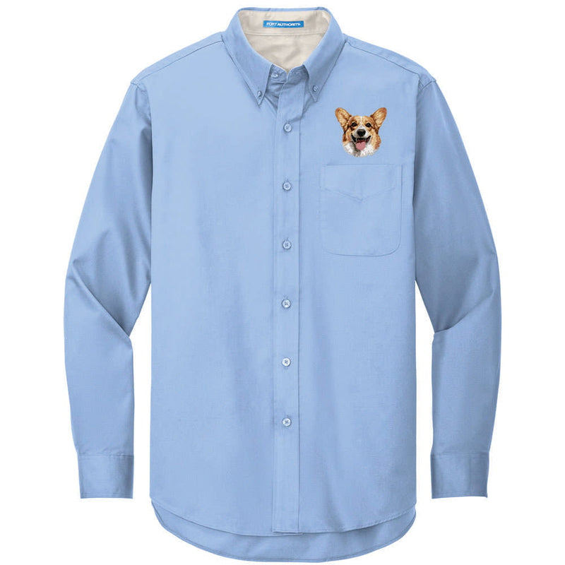 Pembroke Welsh Corgi Embroidered Long Sleeve Button Up Shirt