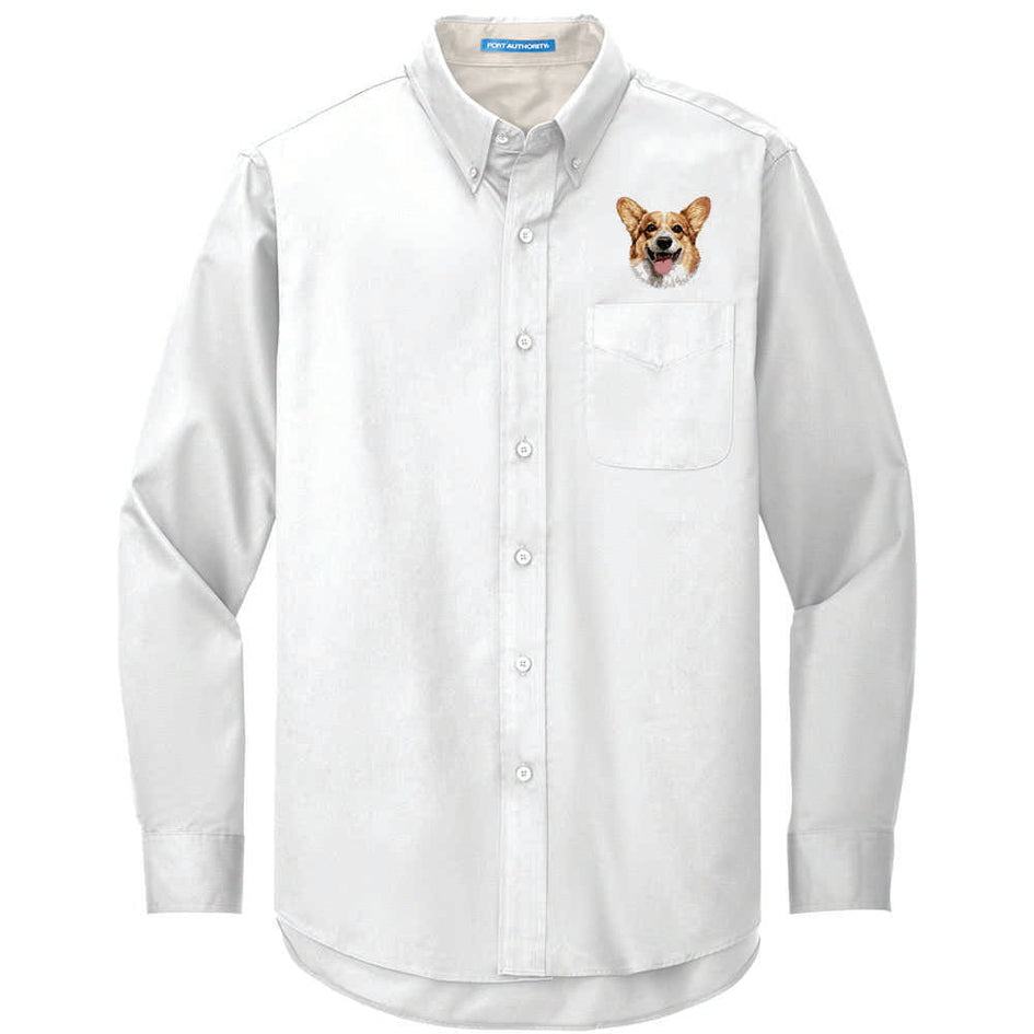 Pembroke Welsh Corgi Embroidered Long Sleeve Button Up Shirt