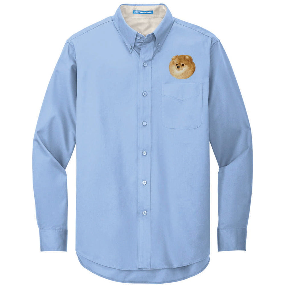 Pomeranian Embroidered Long Sleeve Button Up Shirt