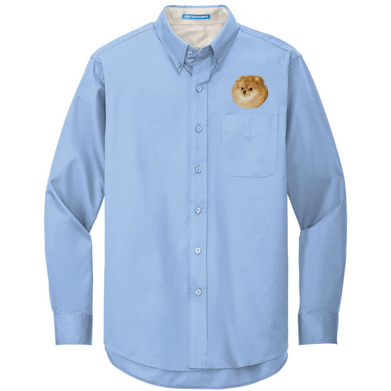Pomeranian Embroidered Long Sleeve Button Up Shirt
