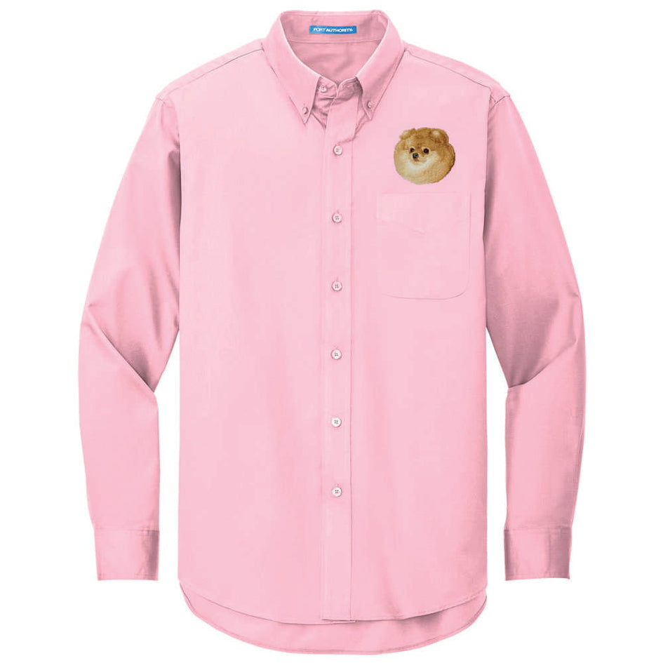 Pomeranian Embroidered Long Sleeve Button Up Shirt