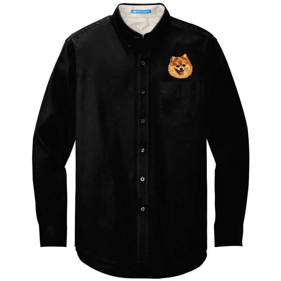 Pomeranian Embroidered Long Sleeve Button Up Shirt