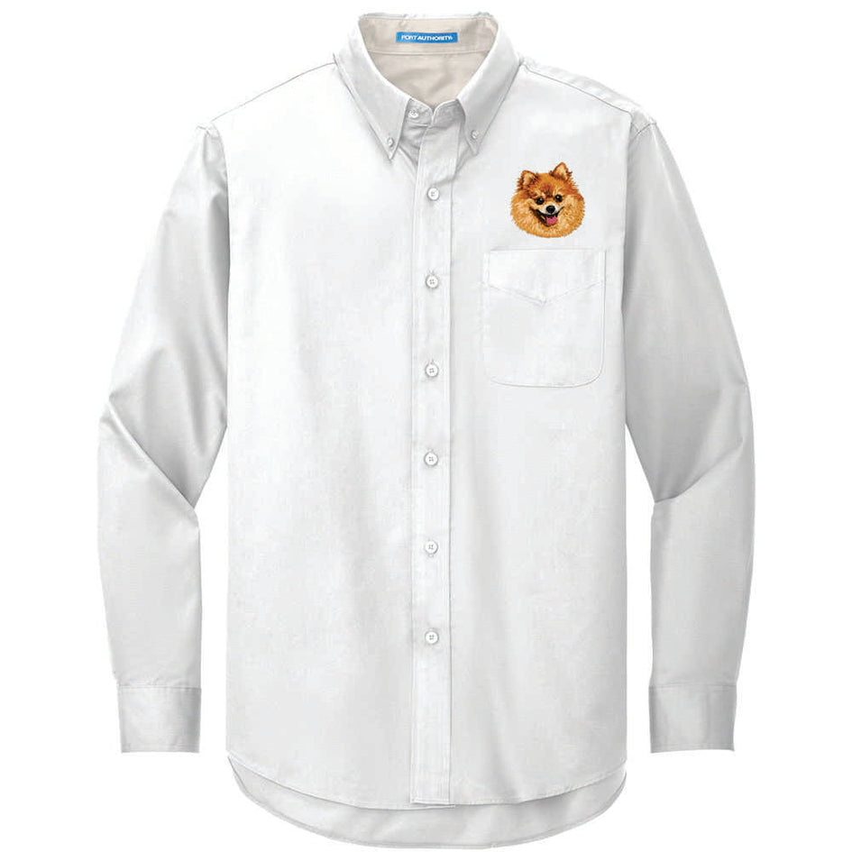 Pomeranian Embroidered Long Sleeve Button Up Shirt