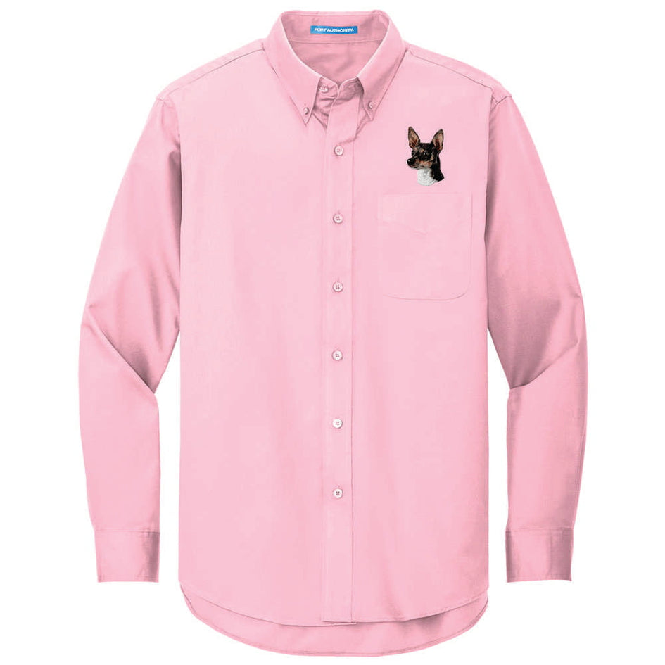 Rat Terrier Embroidered Long Sleeve Button Up Shirt