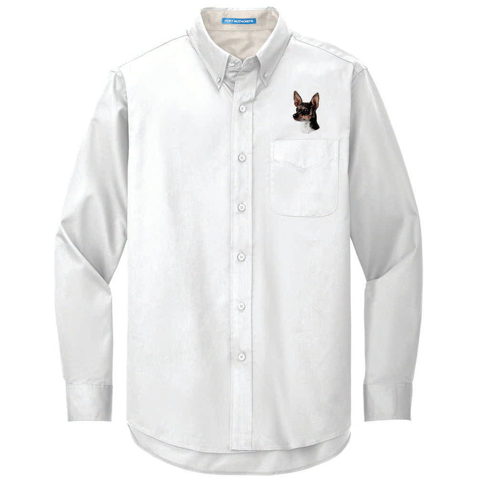 Rat Terrier Embroidered Long Sleeve Button Up Shirt