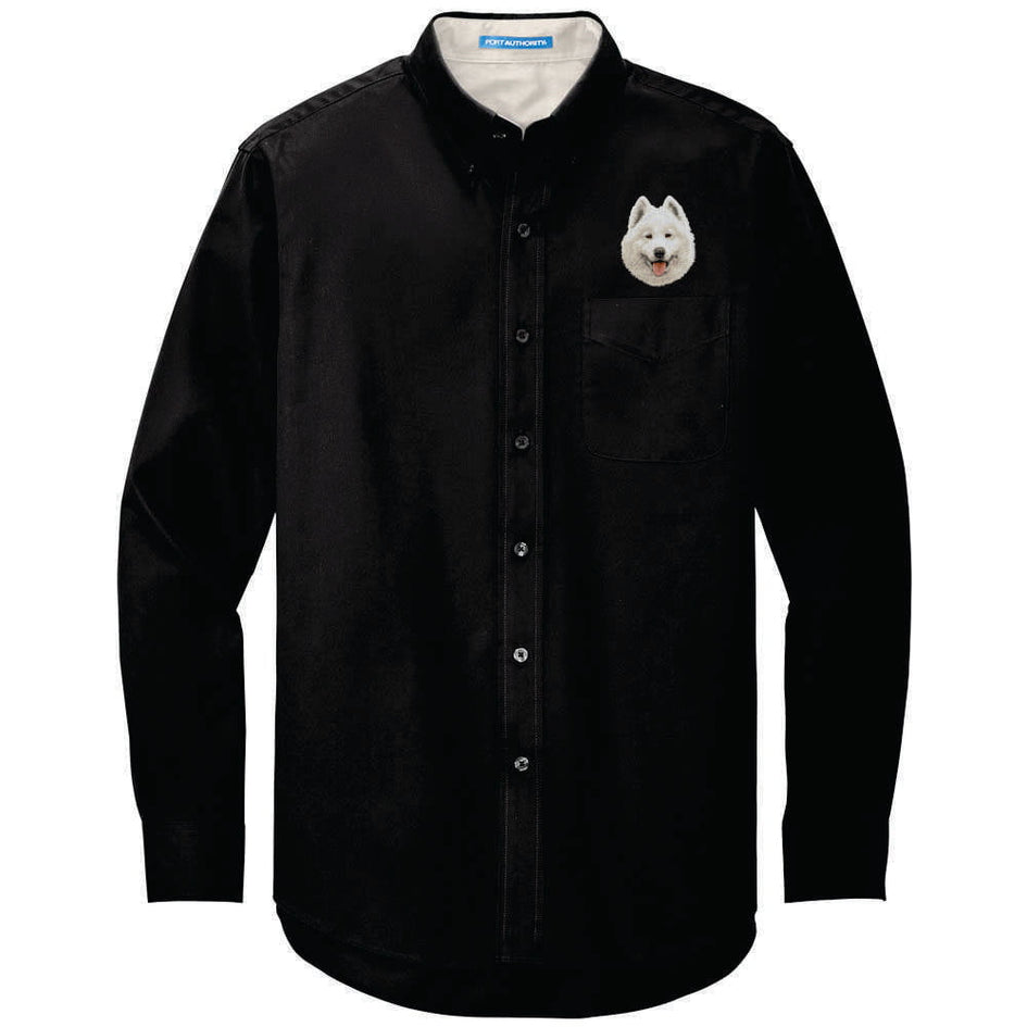 Samoyed Embroidered Long Sleeve Button Up Shirt