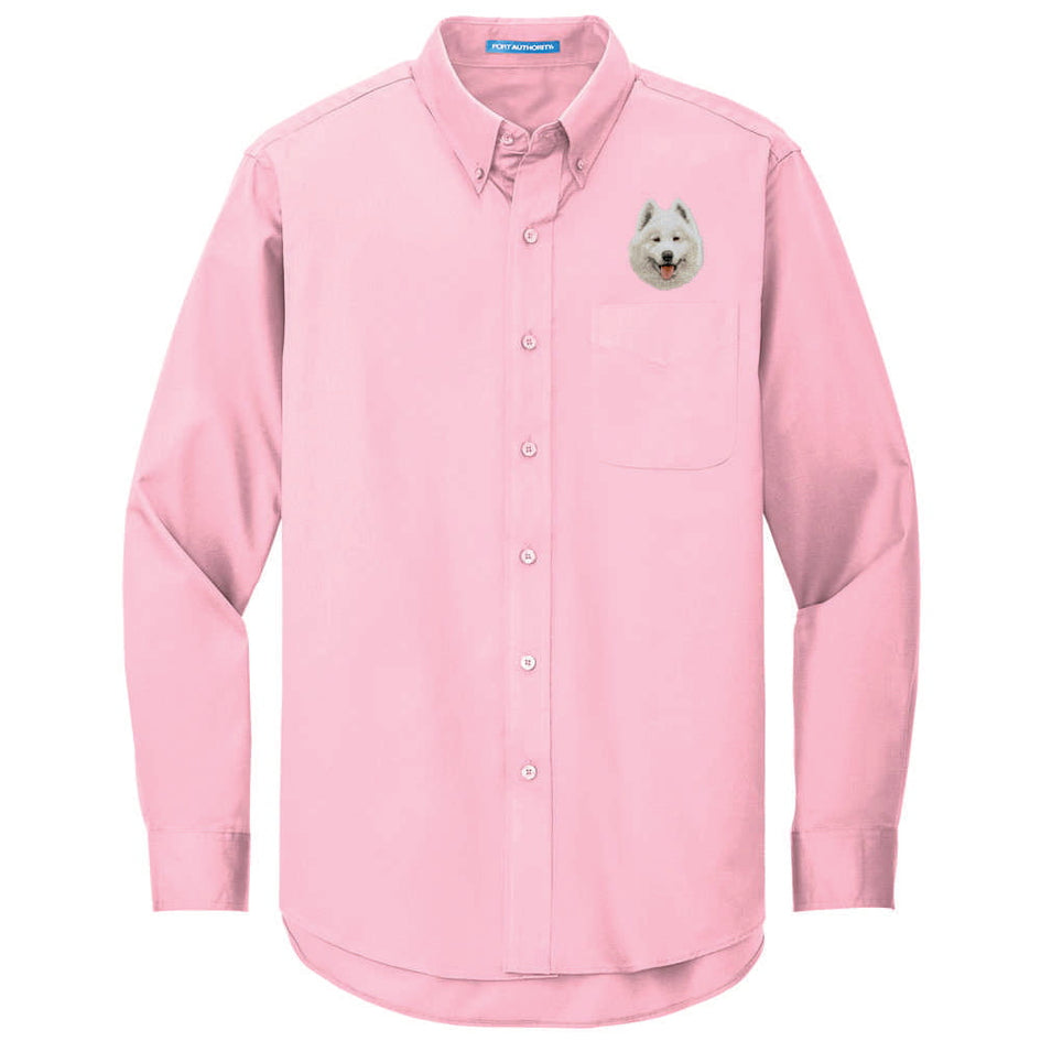 Samoyed Embroidered Long Sleeve Button Up Shirt