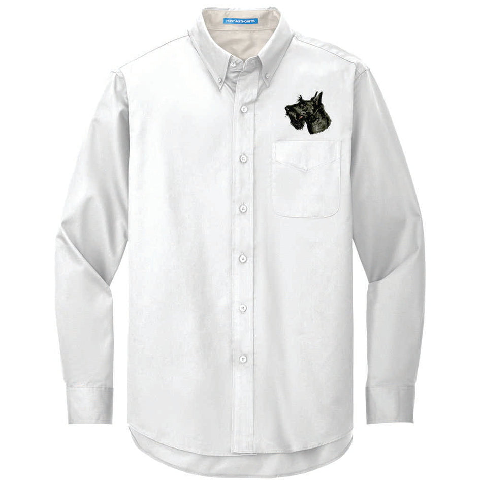 Scottish Terrier Embroidered Long Sleeve Button Up Shirt