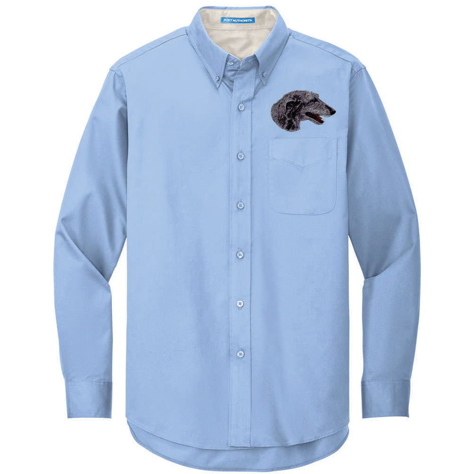 Scottish Deerhound Embroidered Long Sleeve Button Up Shirt