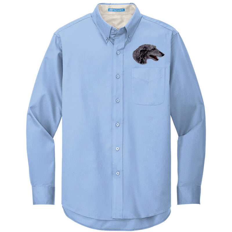 Scottish Deerhound Embroidered Long Sleeve Button Up Shirt
