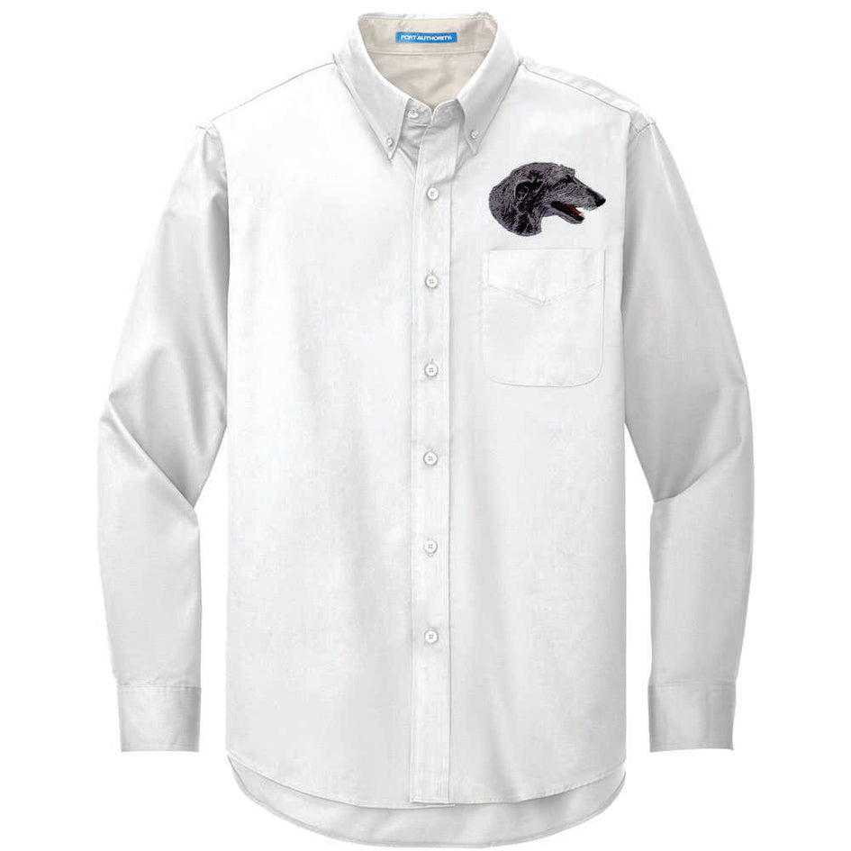 Scottish Deerhound Embroidered Long Sleeve Button Up Shirt
