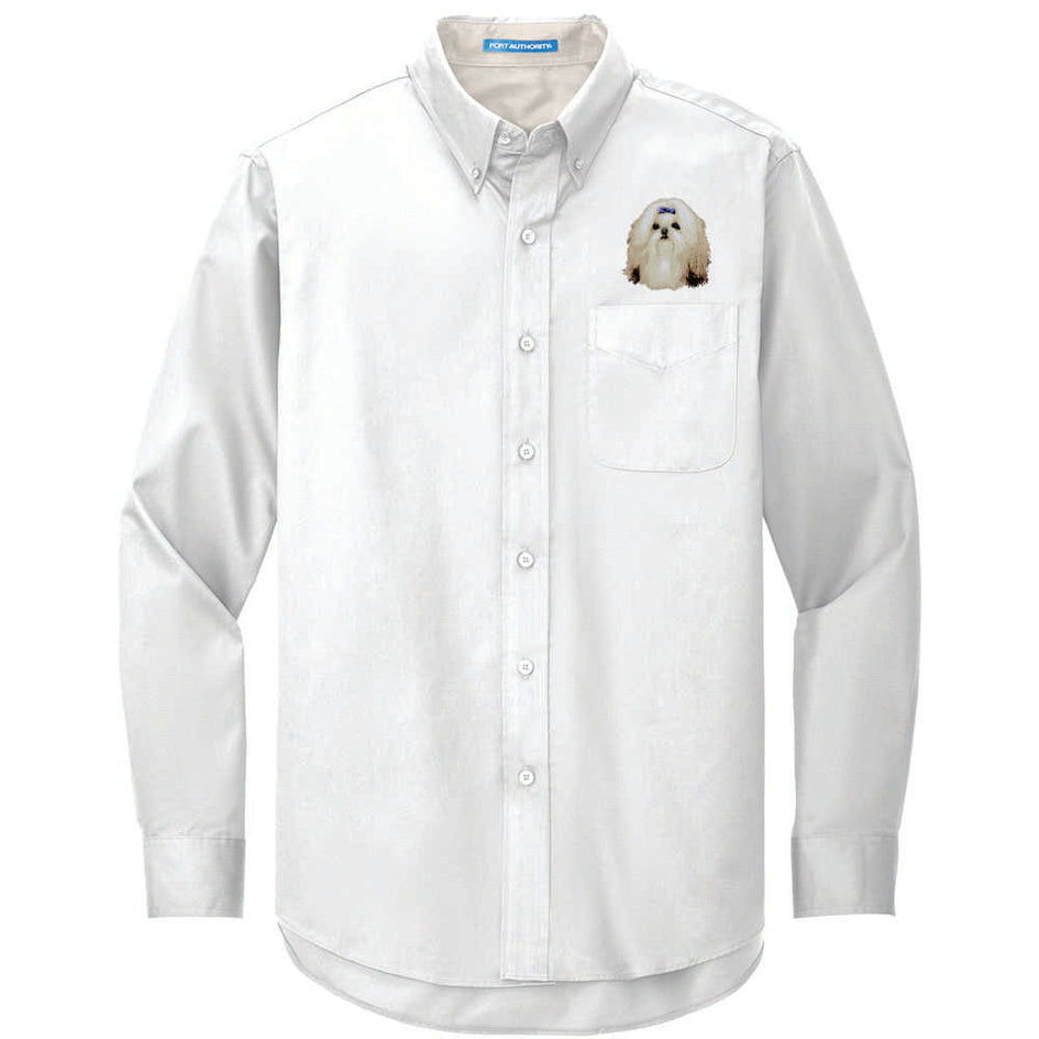 Shih Tzu Embroidered Long Sleeve Button Up Shirt