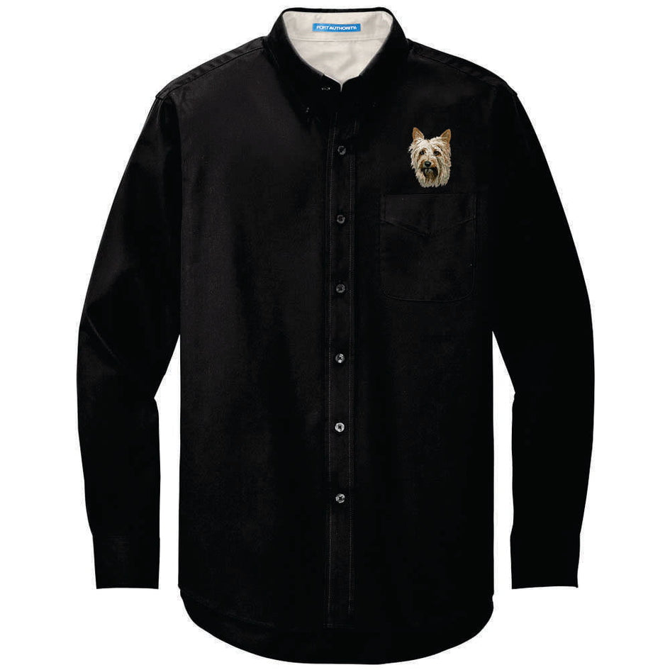 Silky Terrier Embroidered Long Sleeve Button Up Shirt
