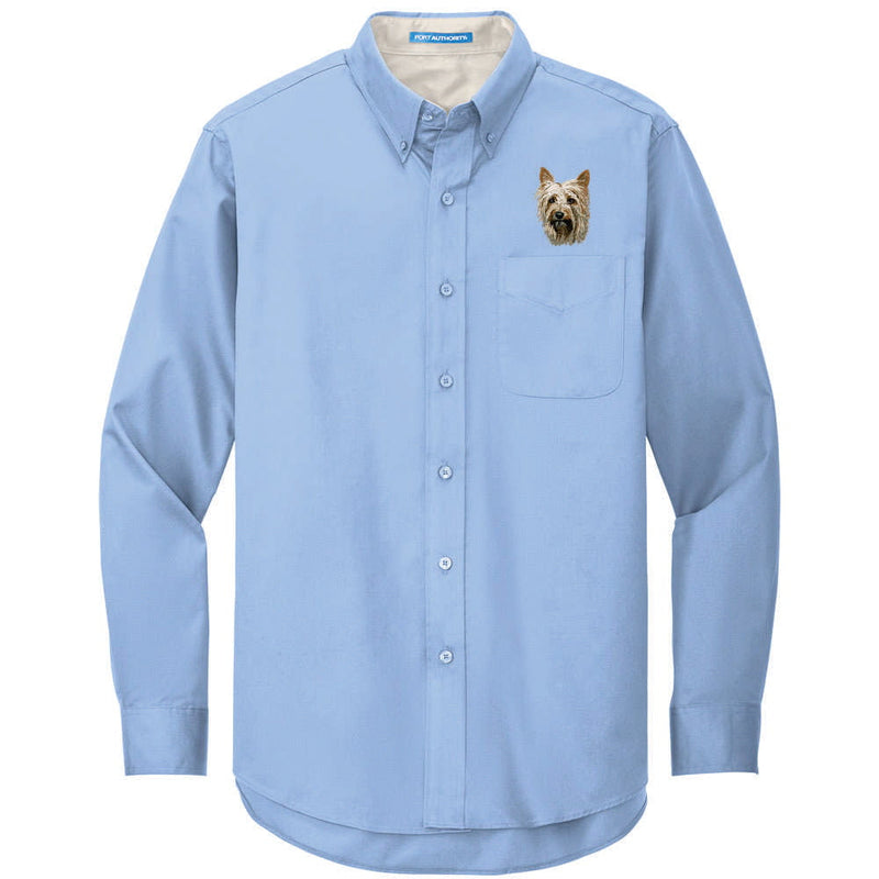Silky Terrier Embroidered Long Sleeve Button Up Shirt