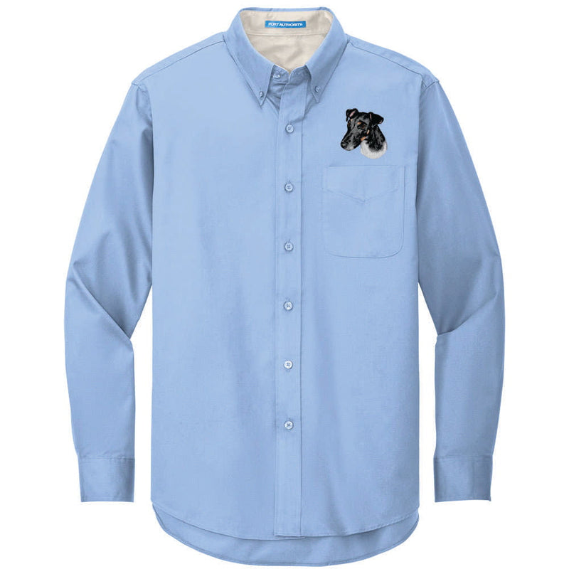 Smooth Fox Terrier Embroidered Long Sleeve Button Up Shirt
